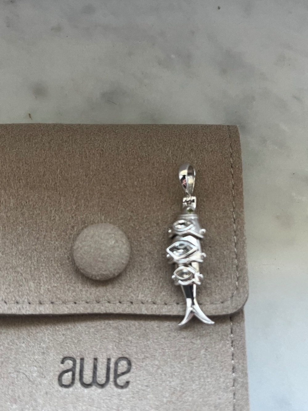 Awe Inspired Sterling Silver Segmented White Topaz Lucky Fish Pendant Charm - Picture 12 of 12